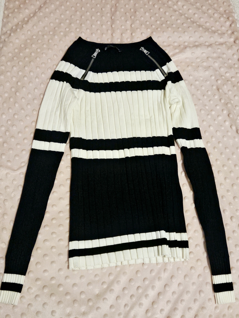 INC International Concepts Striped Ribbed Sweater with Zipper Accents